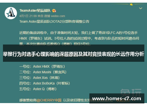 举报行为对选手心理影响的深层原因及其对竞技表现的长远作用分析